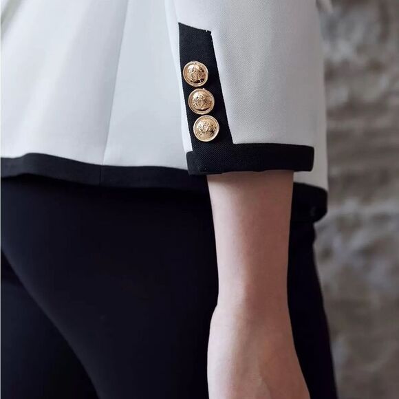 NEW CONTRAST BINDING DOUBLE BREASTED BLAZER - Picture 8 of 14